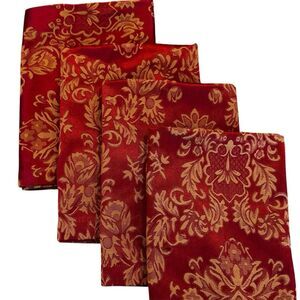 Waterford Wiltshire Cloth Napkins Damask Cotton Blend Red Gold Luxury VTG Set 4